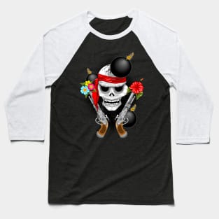 Pirate Skull, Ancient Guns, Flowers and Cannonballs Baseball T-Shirt